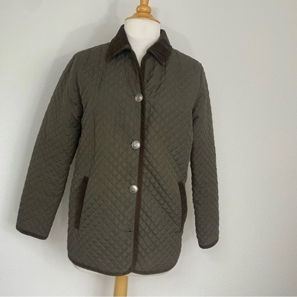 Charter Club Olive Brown Corduroy Trim Quilted Barn Jacket Size Small Outdoor - Picture 1 of 16